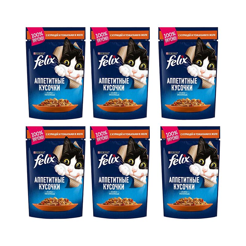 پوچ گربه بالغ فلیکس مدل in jelly طعم مرغ و گوجه فرنگی وزن 450 گرم  بسته 6 عددی